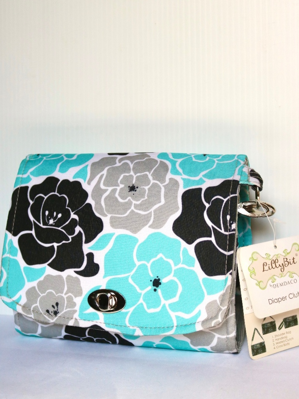Lilly Bit by Demdaco Diaper Clutch Baby Infant Convertable Grey Blue Shower Gift